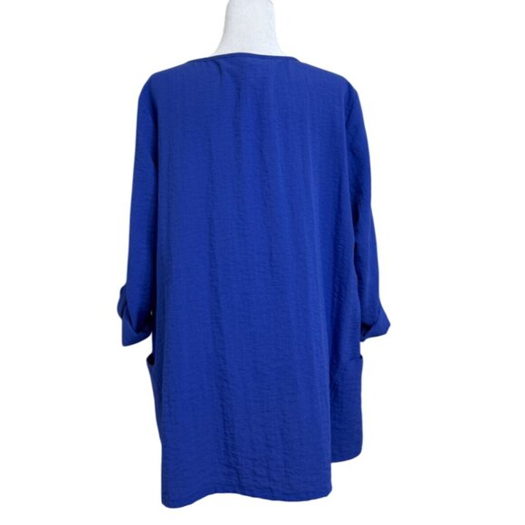Ali Miles Womens Tunic Blue V-Neck Layered Hem Top Roll-Tab Sleeves Size XL - Picture 4 of 9